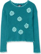 Lands' End Girls Long Sleeve Crochet Rosette Sweater