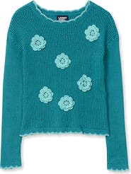 Lands' End Girls Long Sleeve Crochet Rosette Sweater