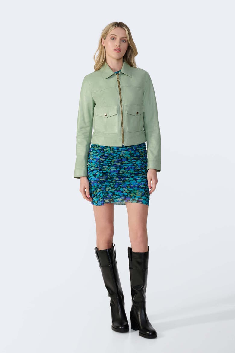 Flora Leather Jacket, Alternate, color, Light Green