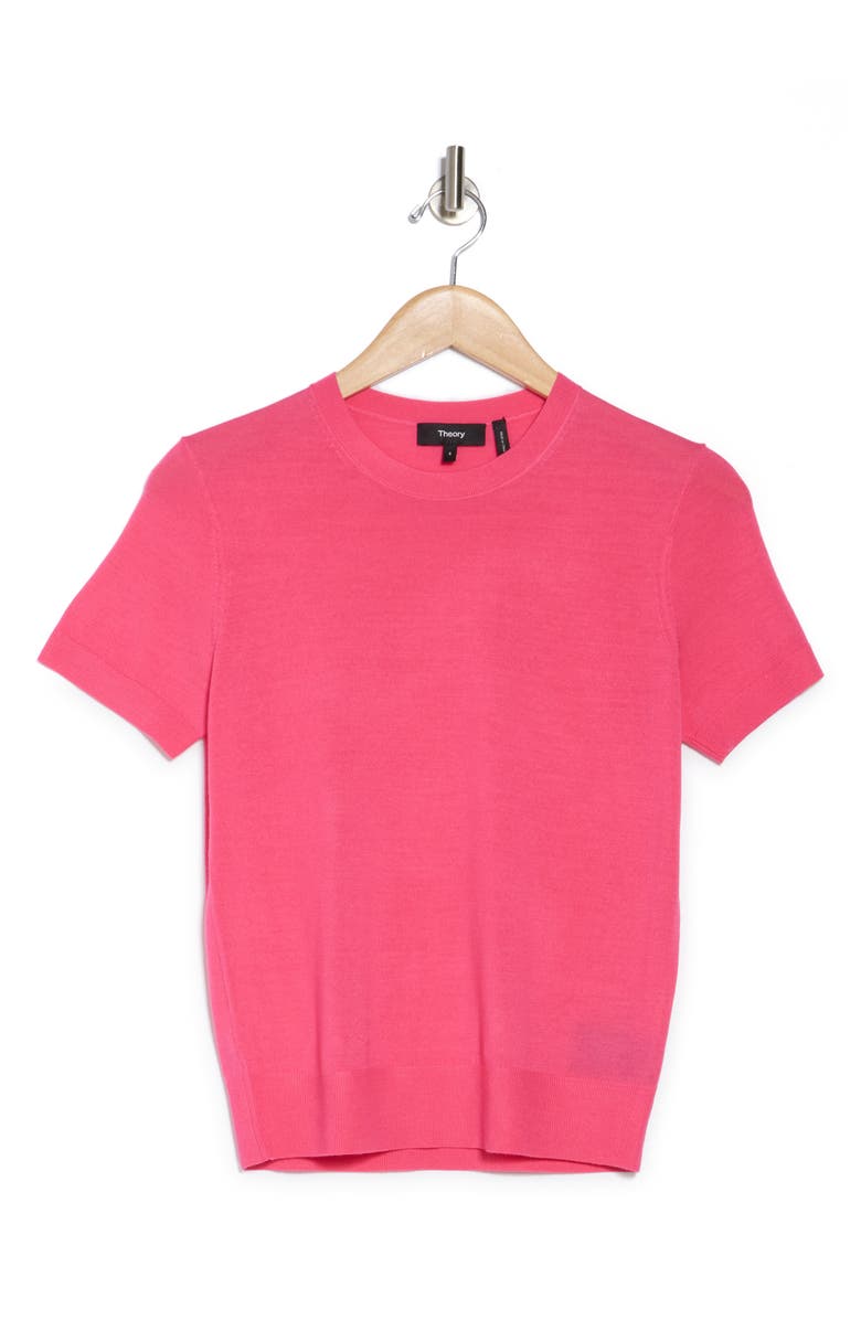 Theory P Regal Short Sleeve Wool Blend Sweater, Alternate, color, Pnk Azalea