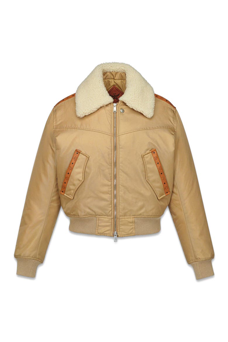 Aviator Jacket in Shearling and ECONYL®, Alternate, color, Beige
