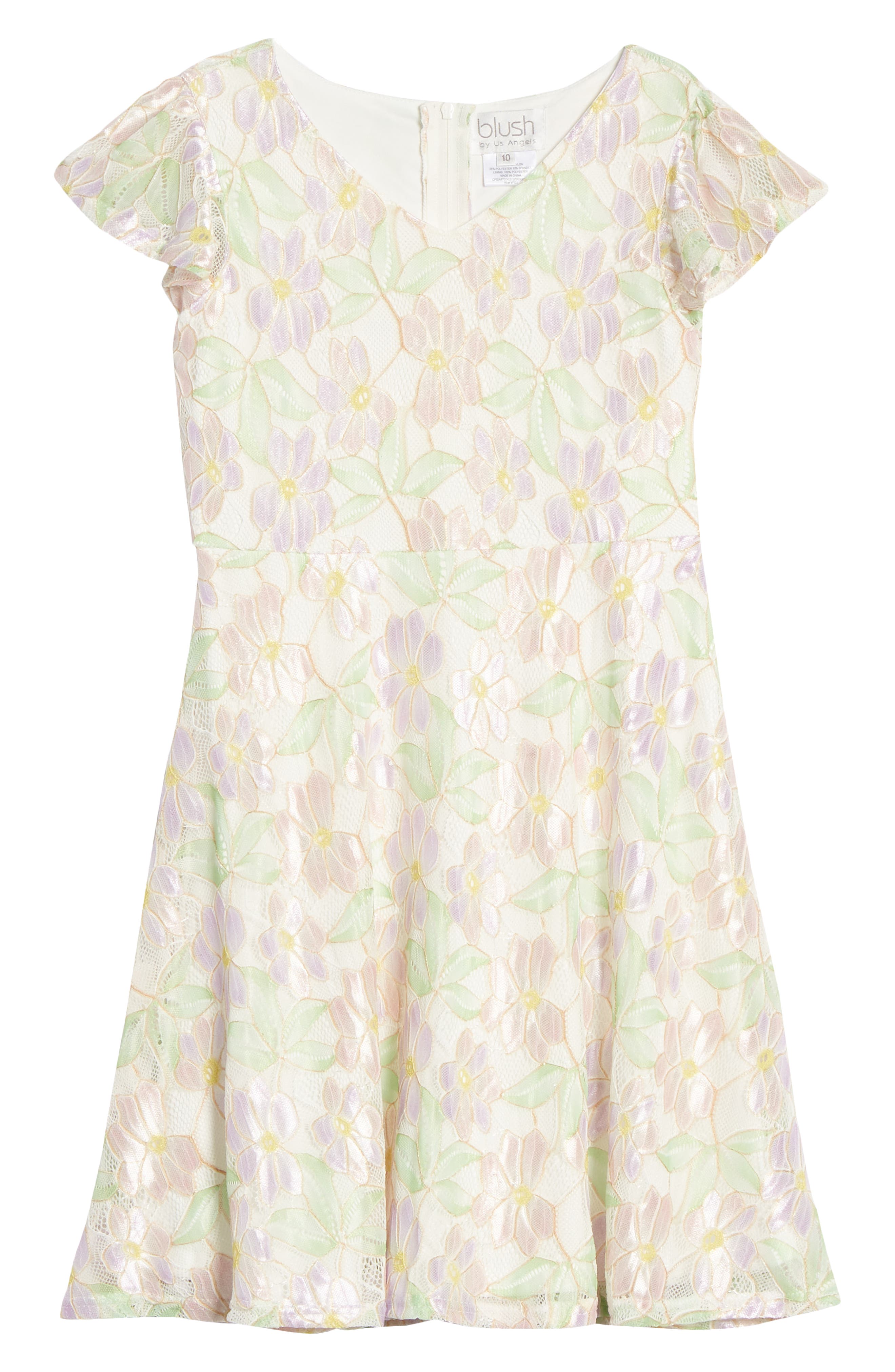 BLUSH by Us Angels Flutter Sleeve Floral Print Lace Dress (Women ...