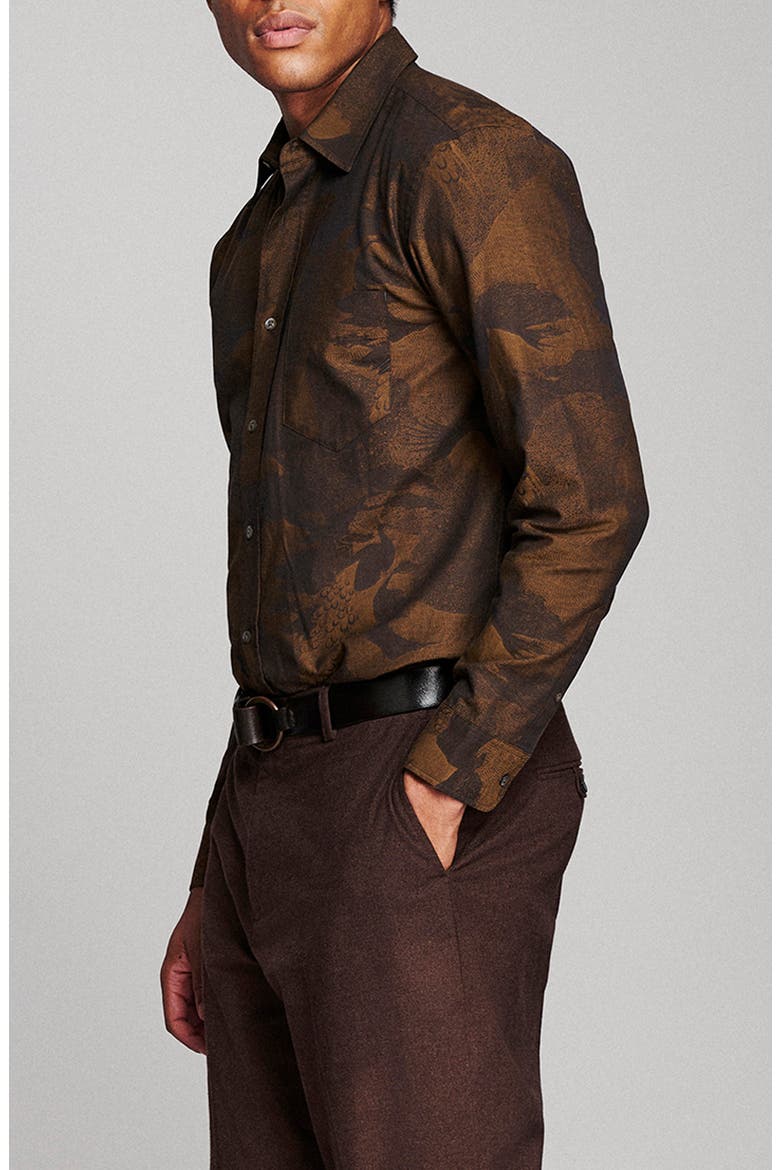Cypress Archive Peacock Cotton Jacquard Button-Up Shirt, Alternate, color, BROWN MULTI
