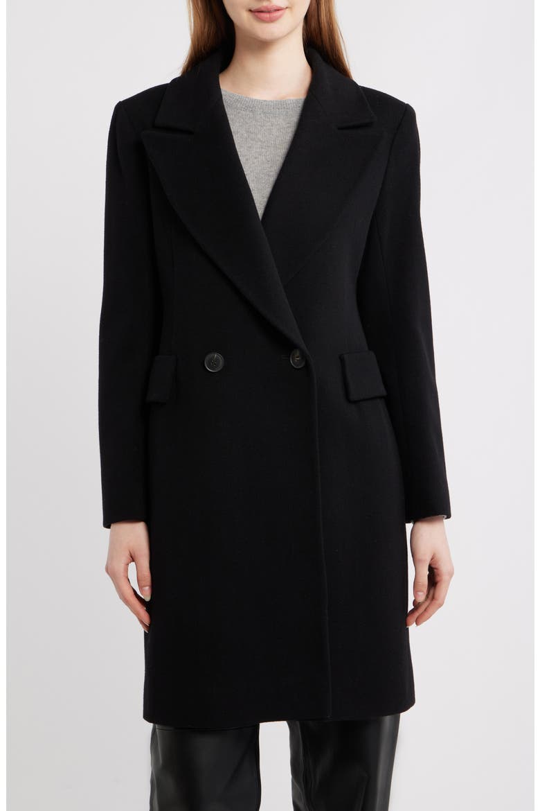 Cara Loro Piana Cashmere & Wool Peak Lapel Coat, Main, color, BLACK