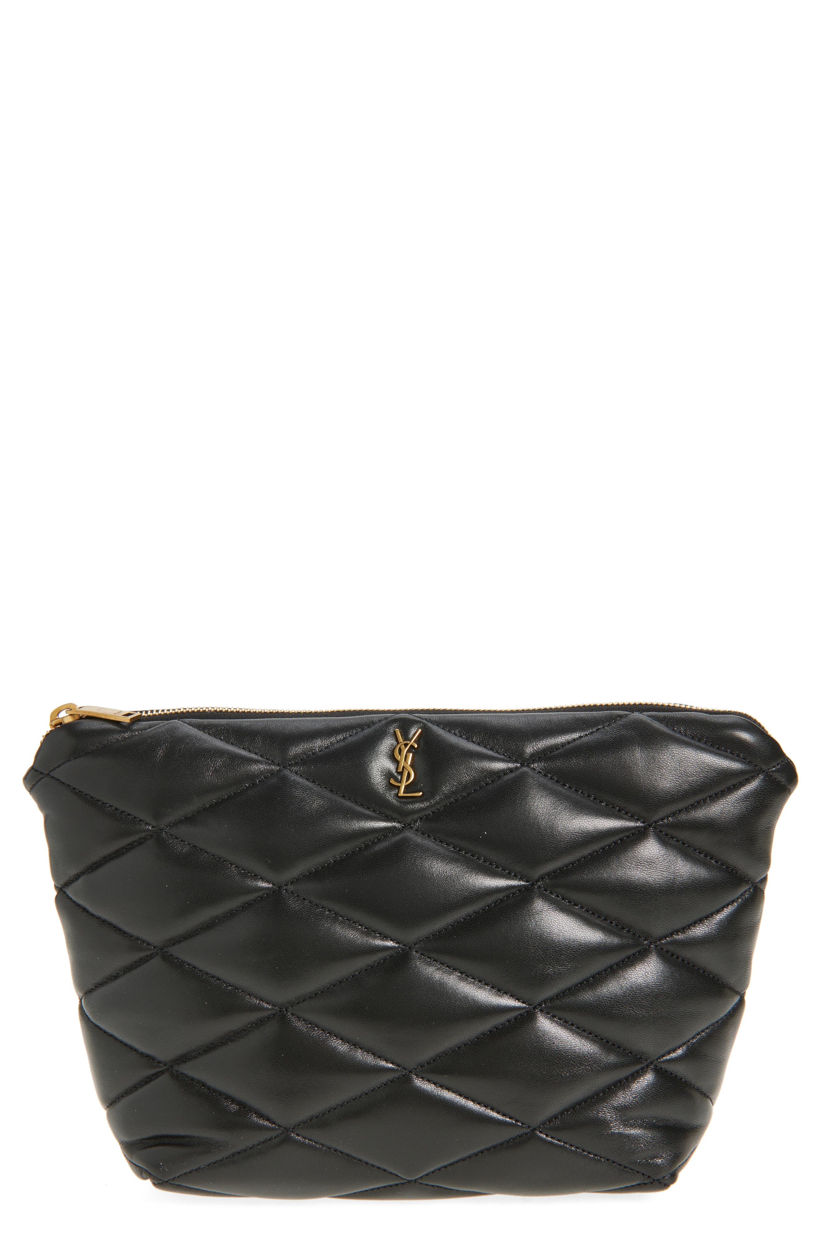 Large Quilted Cosmetics Pouch, Main, color, NOIR