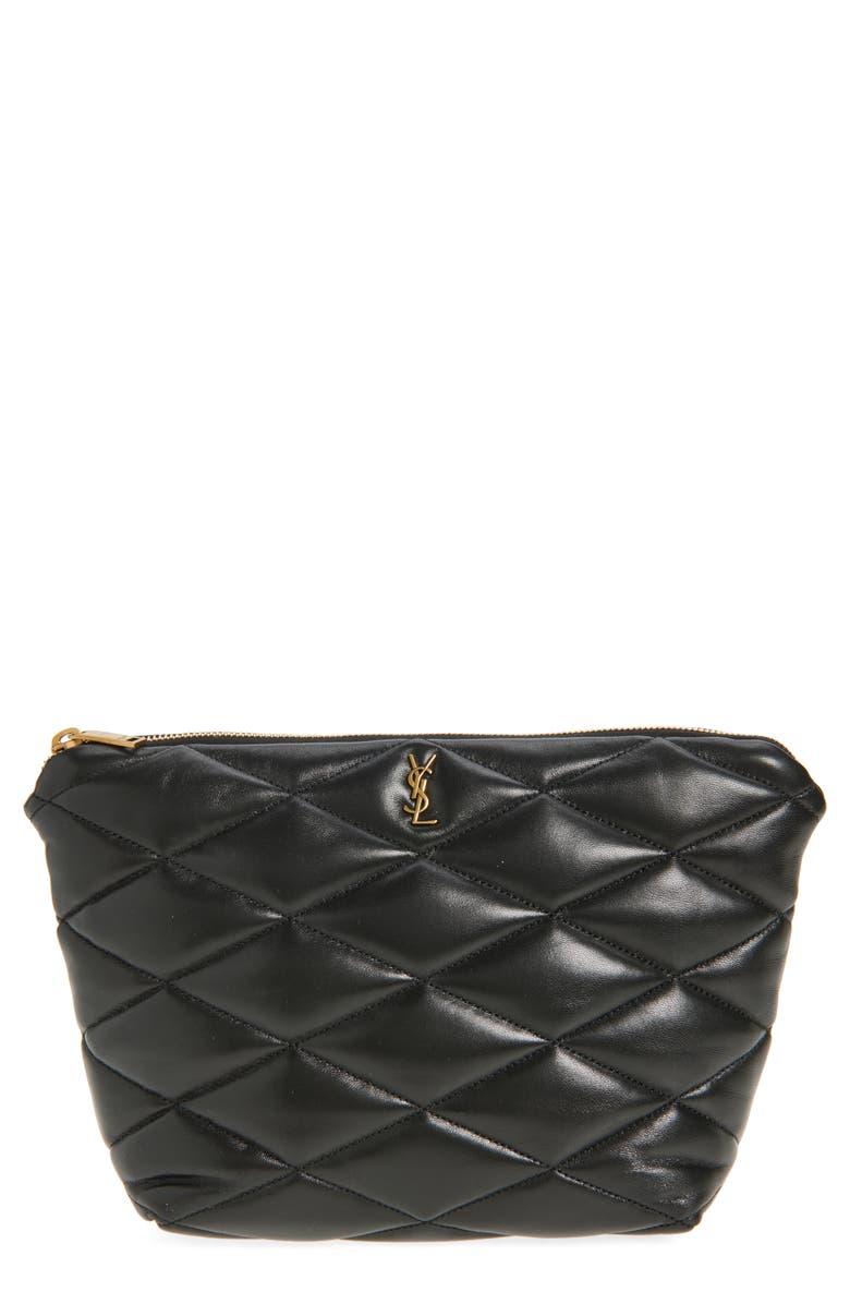 Saint Laurent Large Quilted Cosmetics Pouch, Main, color, Noir