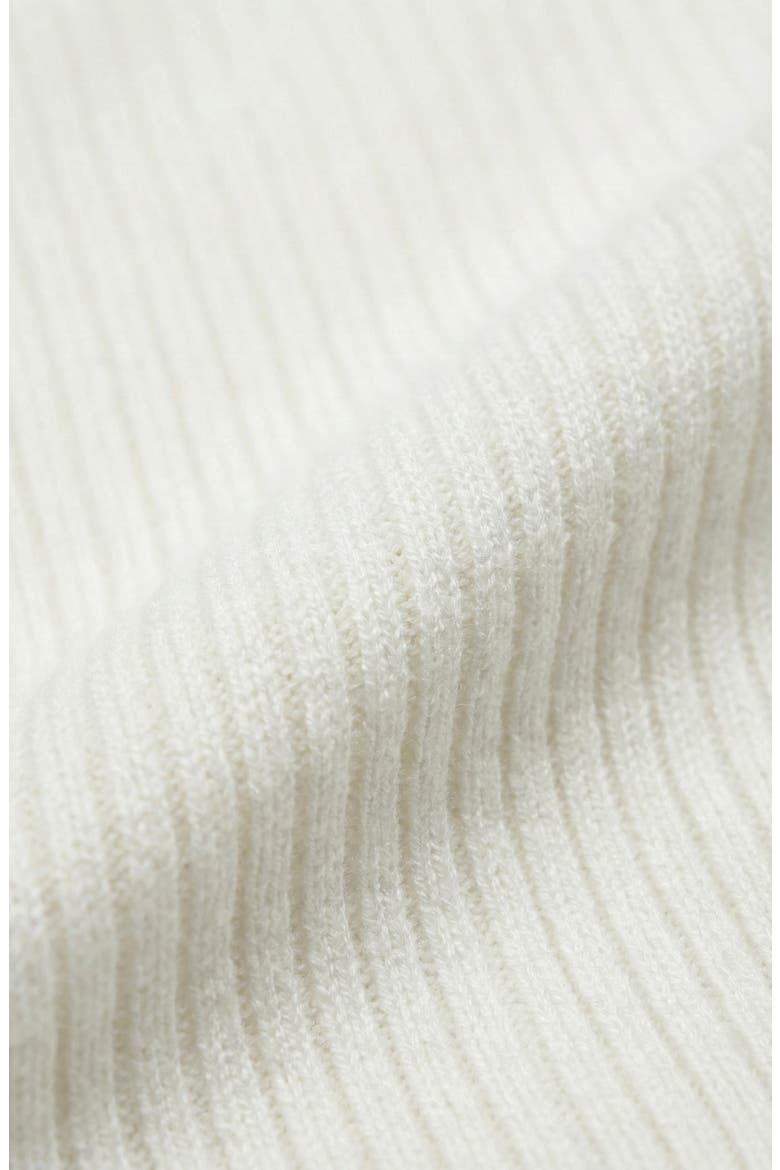 Ribbed Knit V-Neck Contrast Trim Midi Dress, Alternate, color, White / Black