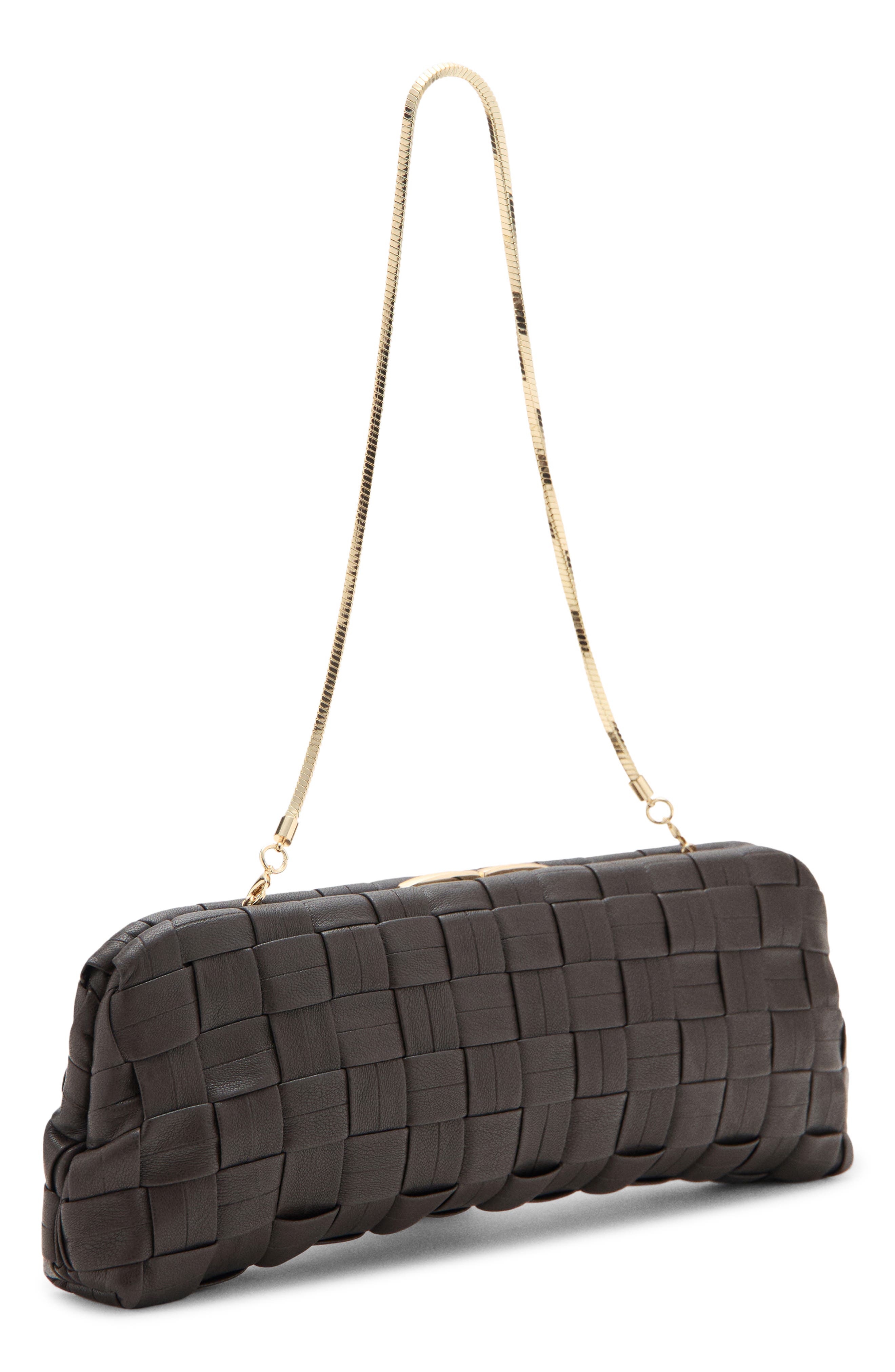 MANGO Braided Faux Leather Frame Clutch, Alternate, color, Chocolate