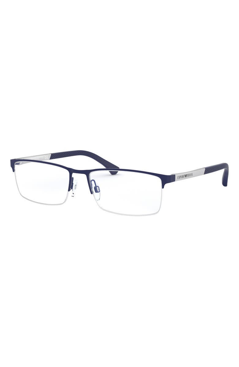 Emporio Armani 53mm Half Rim Optical Glasses, Alternate, color, Rubber Blue / Demo Lens