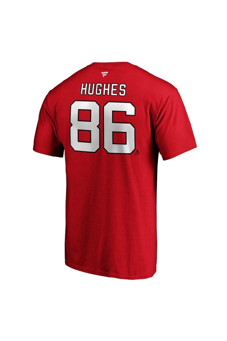 Men's Fanatics Branded Jack Hughes Red New Jersey Devils Authentic Stack Name & Number T-Shirt, Alternate, color, Red
