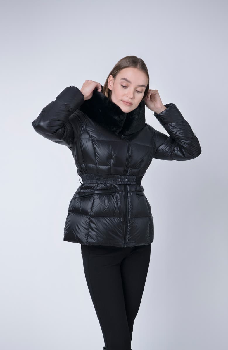 The Recycled Planet Company Lux Faux Fur Lined Water Resistant Recycled Nylon Down Puffer Jacket, Alternate, color, Black