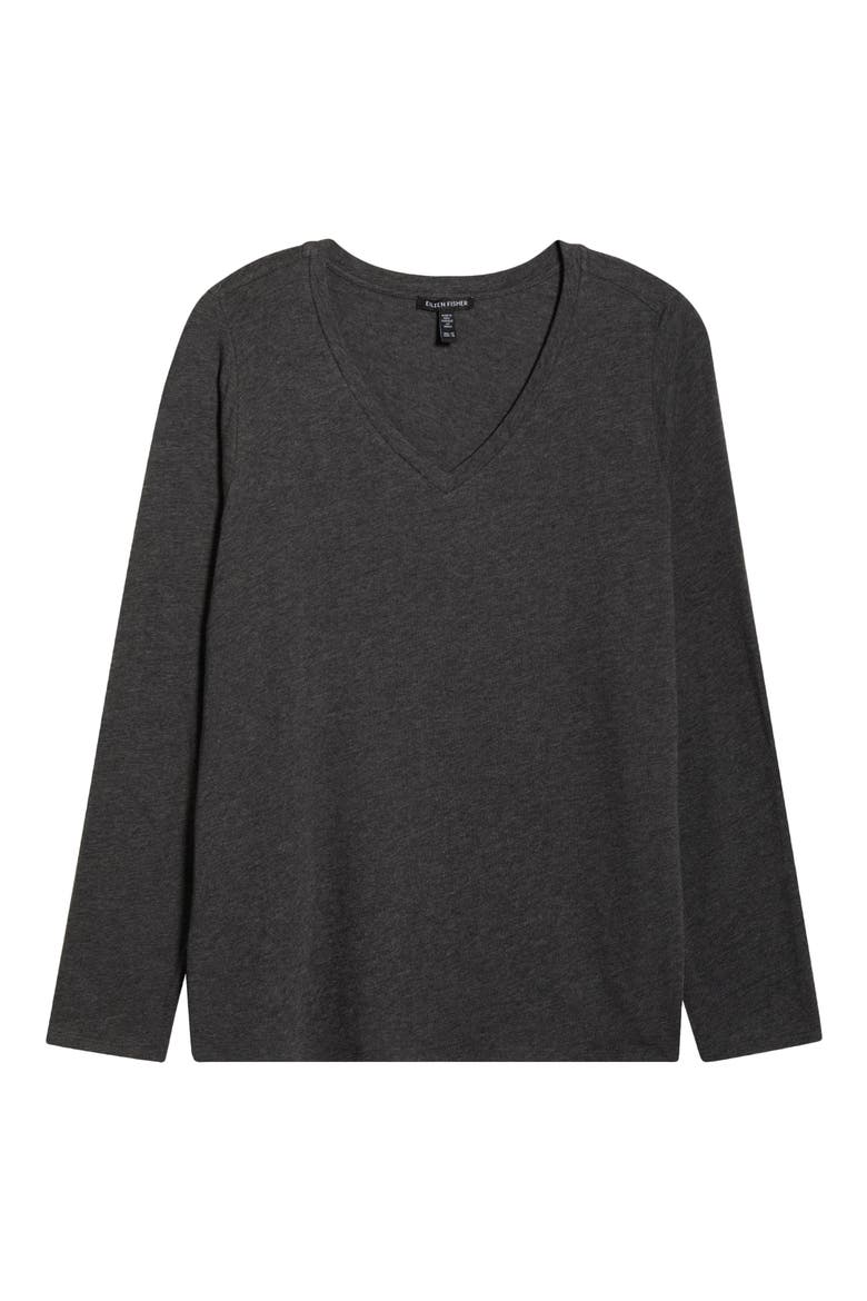 V-Neck Long Sleeve T-Shirt, Alternate, color, CHARCOAL