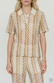 VERO MODA Teresa Chevron Openwork Knit Polo Top