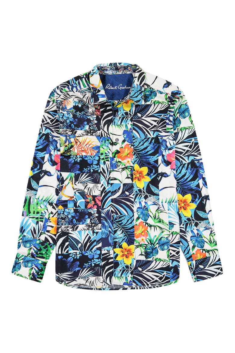 Tahiti Floral Stretch Cotton Button-Up Shirt, Alternate, color, BLUE MULTI