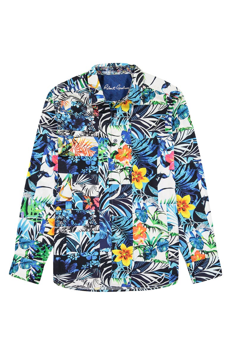 Robert Graham Tahiti Floral Stretch Cotton Button-Up Shirt, Alternate, color,