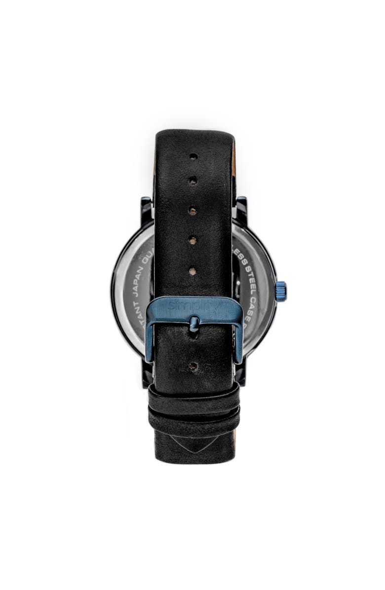 SIMPLIFY The 7000 Leather-Band Watch, Alternate, color, Blue/Black