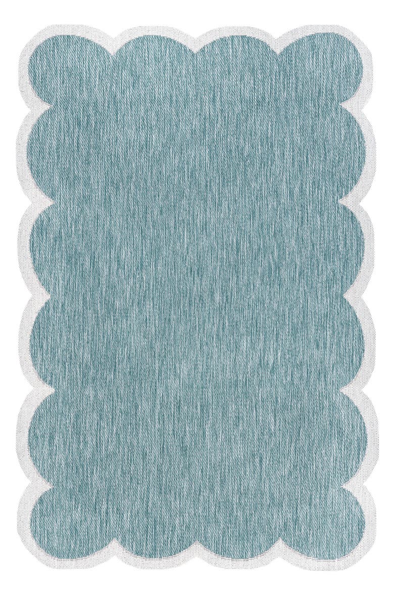 Alice Classic Cottage Two-Tone Scalloped Indoor/Outdoor Shaped Area Rug, Main, color, Turquoise/Cream