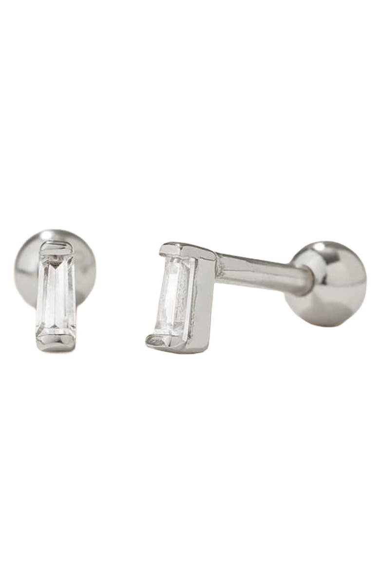 MADE BY MARY CZ Baguette Stud Earrings, Main, color, Silver