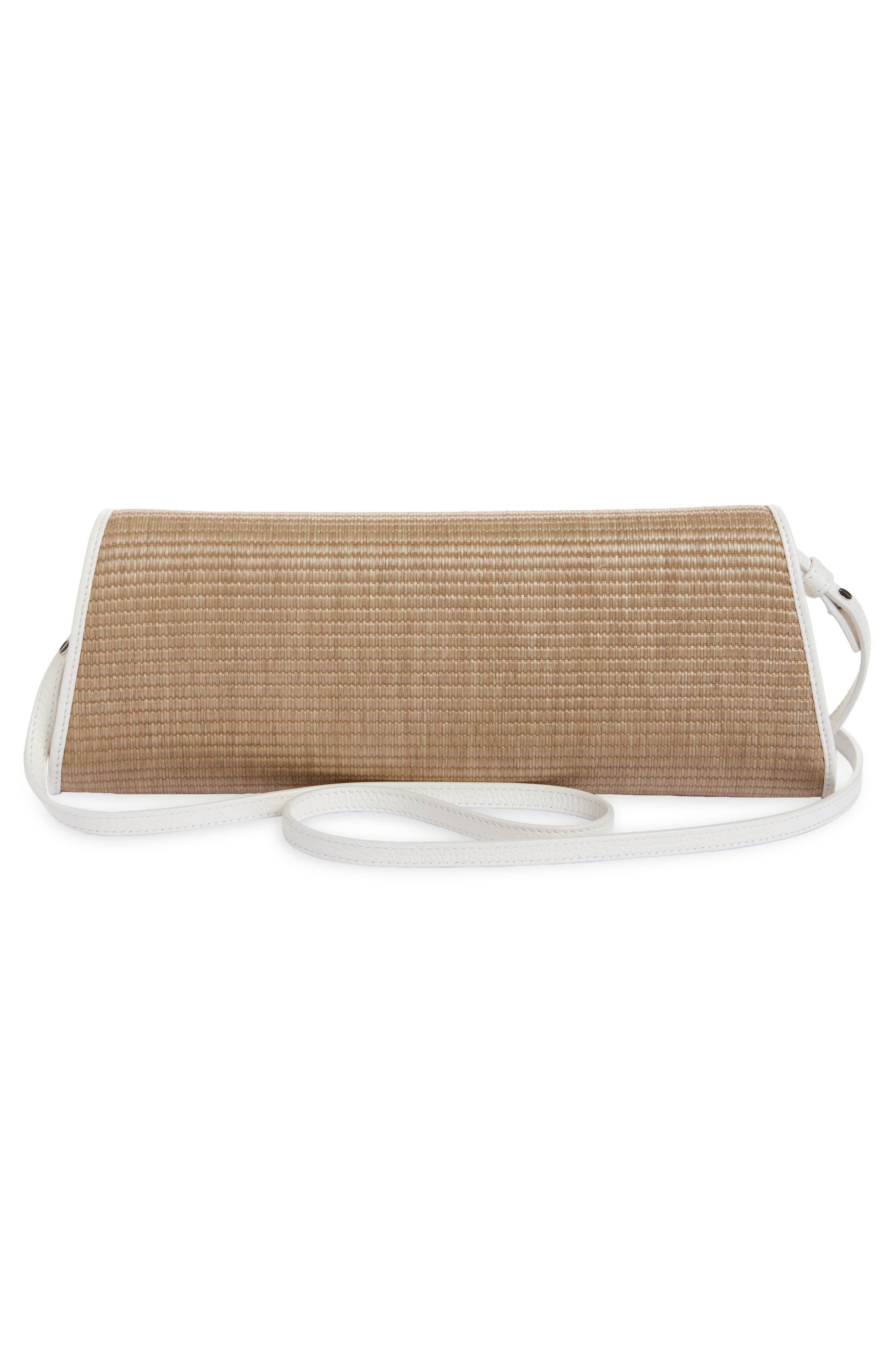 Akris Small Anouk East/West Trapezoid Raffia & Leather Clutch, Alternate, color, Nature-White