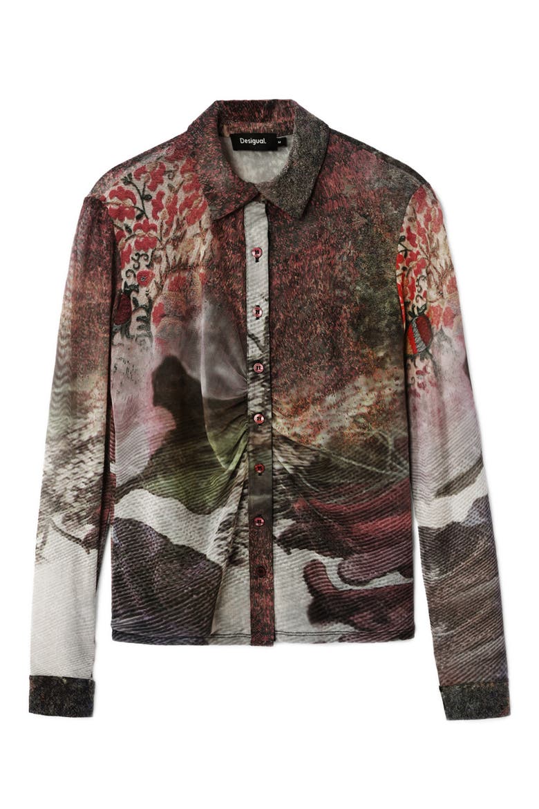 Maryland Ruched Mesh Button-Up Shirt, Alternate, color, MIX