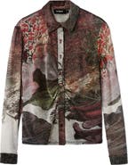 Desigual Maryland Ruched Mesh Button-Up Shirt