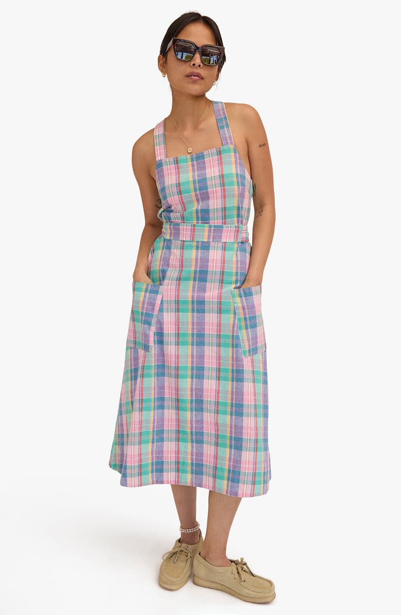 Clare V. Lisette Madras Plaid Cotton & Linen Blend Midi Dress, Alternate, color, Multi Color