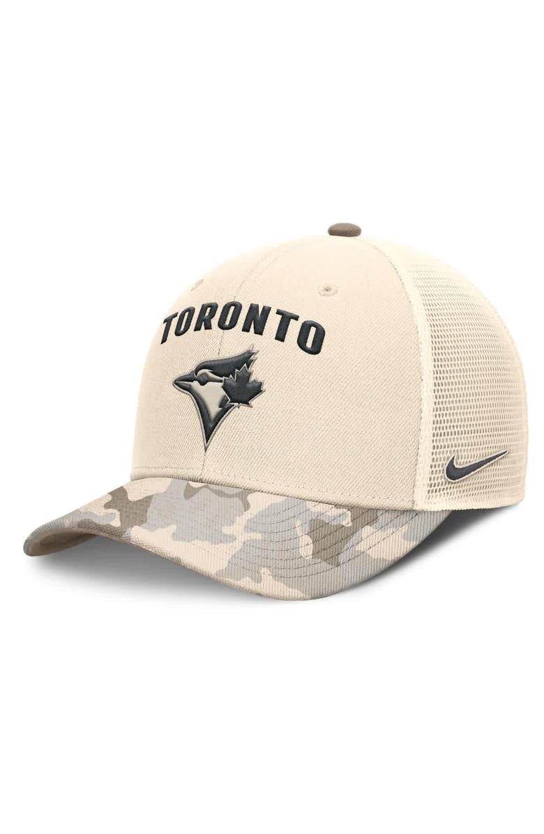 Nike Men's Nike Natural Toronto Blue Jays Camo Natural Pack Rise Adjustable Trucker Hat, Main, color, 