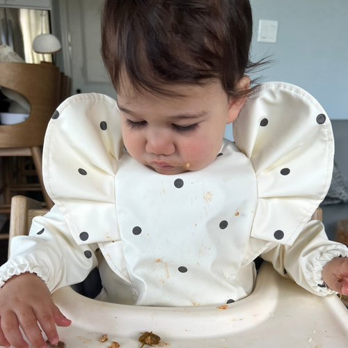 Neferland Classic Low-pocket Ruffle Long Sleeve Bib Smock In Polka Dot (6m-24m)