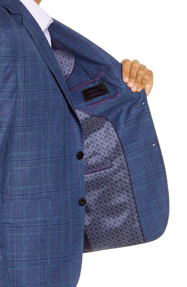 Ted Baker London Konan Blue Plaid Two Button Notch Lapel Trim Fit Sport Coat, Alternate, color,