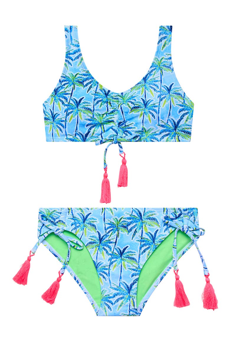 Kids' Floral Tassel Two-Piece Swimsuit, Main, color, BLUE