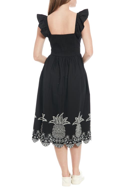 London Times Embroidered Flutter Sleeve Midi Dress In Black