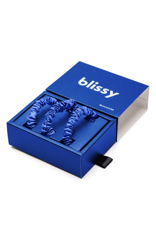Blissy 3-pack Skinny Silk Scrunchies In Navy
