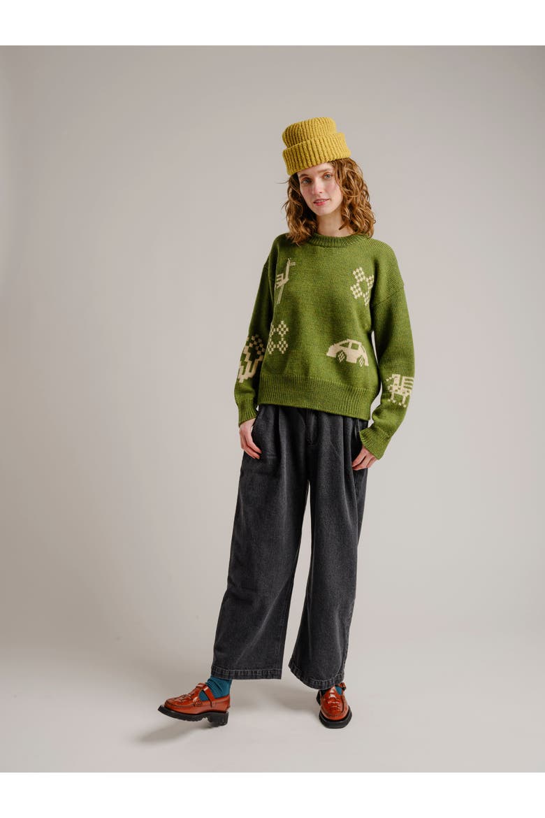 Birds Graphic Merino Sweater, Main, color, Terra
