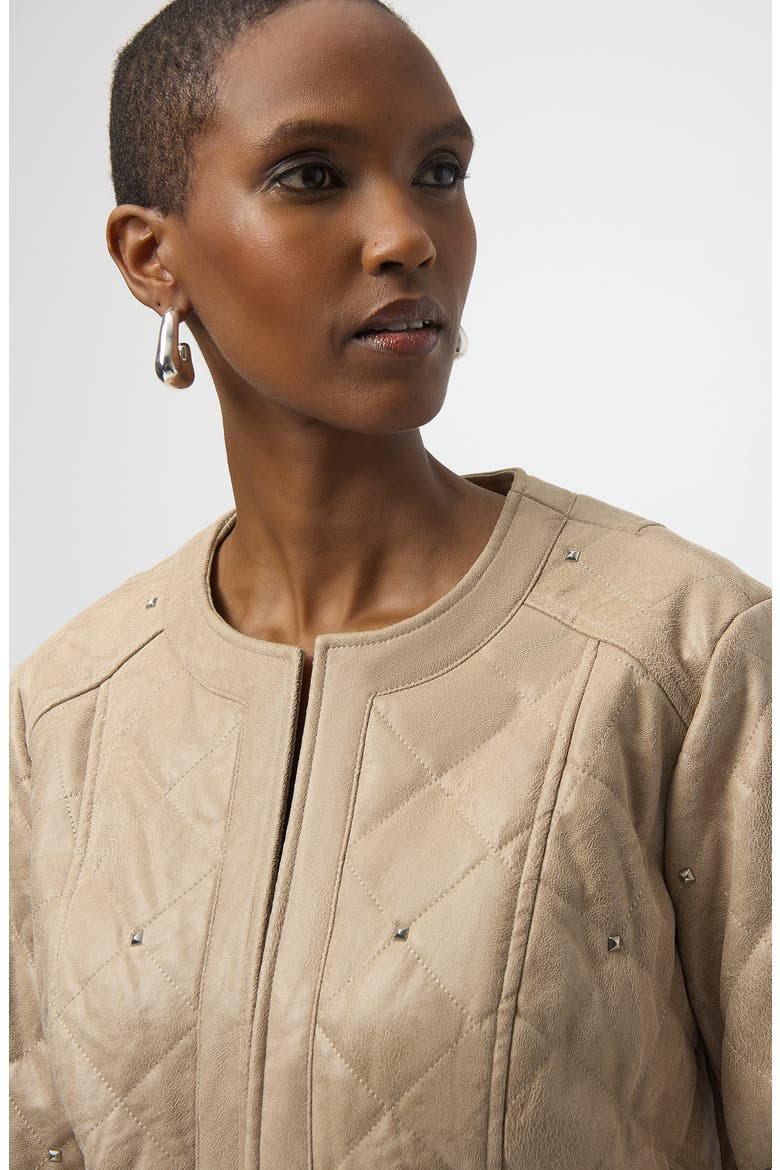 Studded Diamond Quilted Faux Suede Jacket, Alternate, color, FAWN