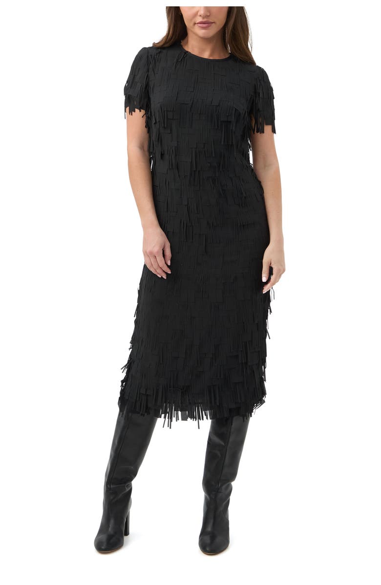 Trina Turk Silkoak Fringe Midi Dress, Main, color, Black