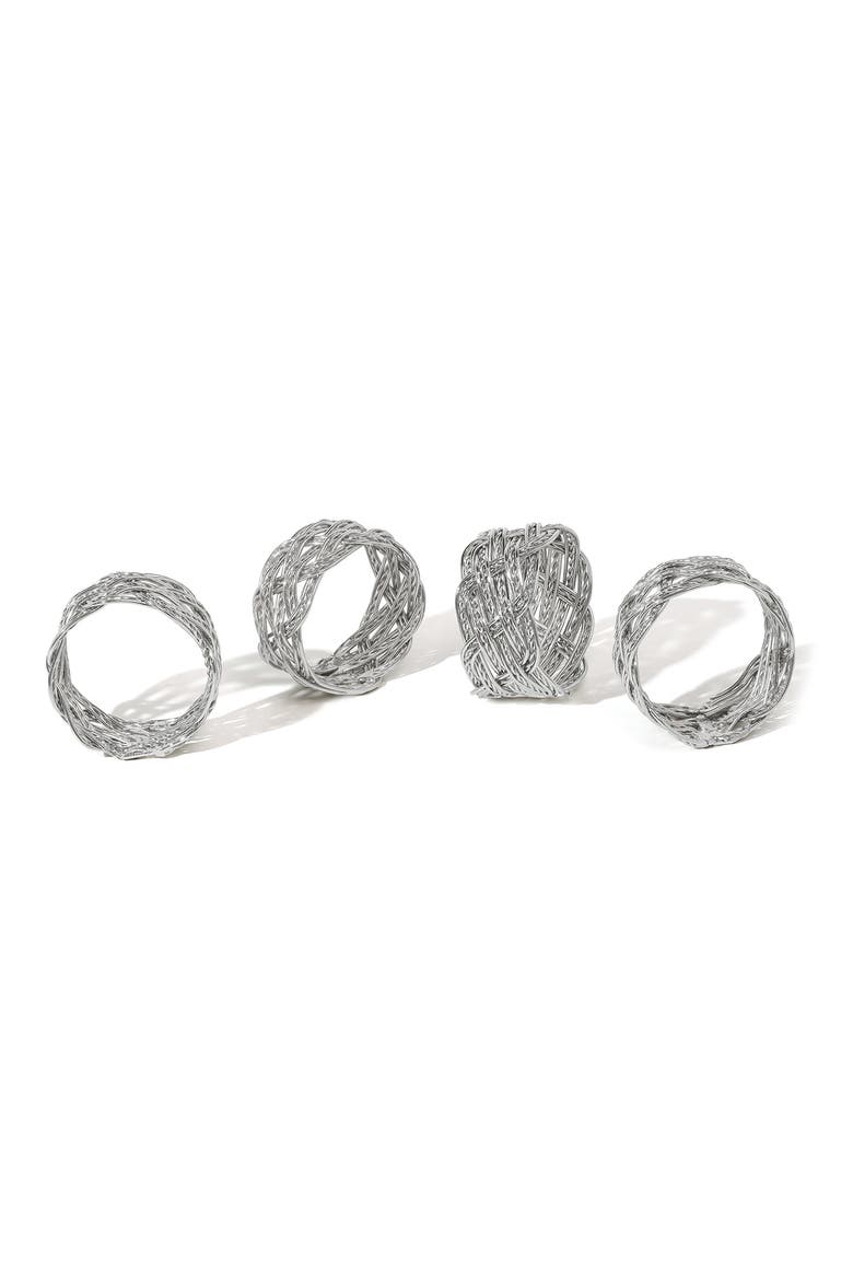 Platinum Weave Set of 4 Napkin Rings, Main, color, SILVER