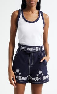 Cinq à Sept Braided Trim Stretch Cotton Tank