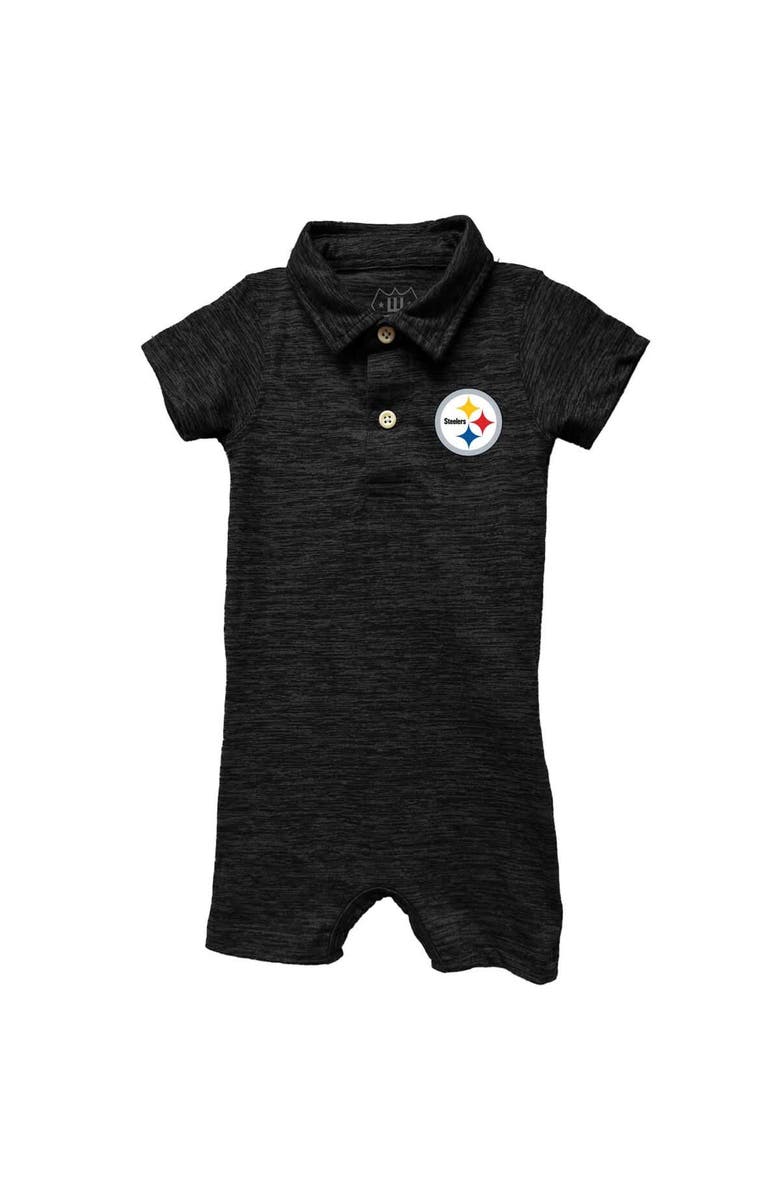 Wes & Willy Infant Wes & Willy Black Pittsburgh Steelers Short Leg Cloudy Yarn Polo Bodysuit, Main, color, Black
