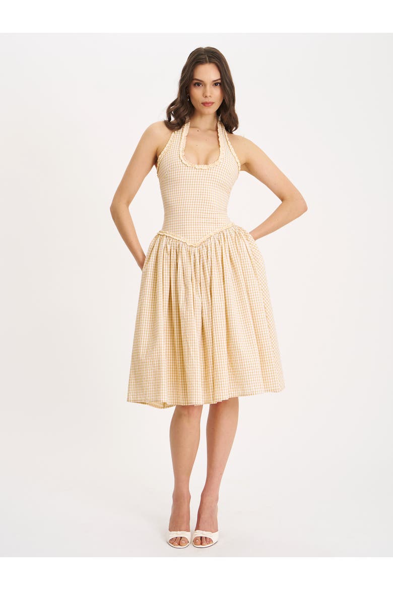 Idella Gingham U Neck Midi Dress, Main, color, Yellow Gingham