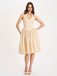 Miss Circle Idella Gingham U Neck Midi Dress