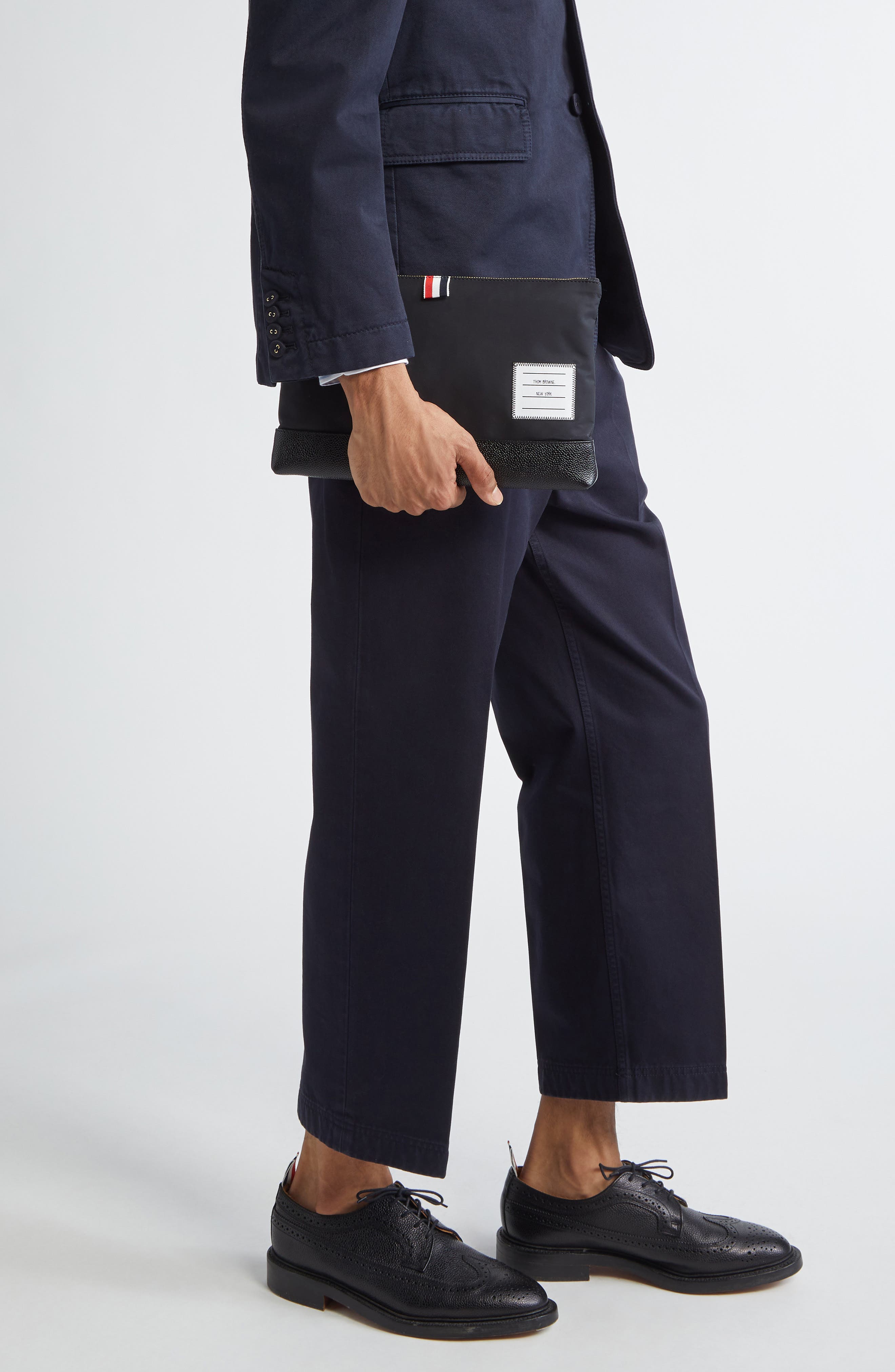 Thom Browne Large Twill Zip Pouch, Alternate, color, 