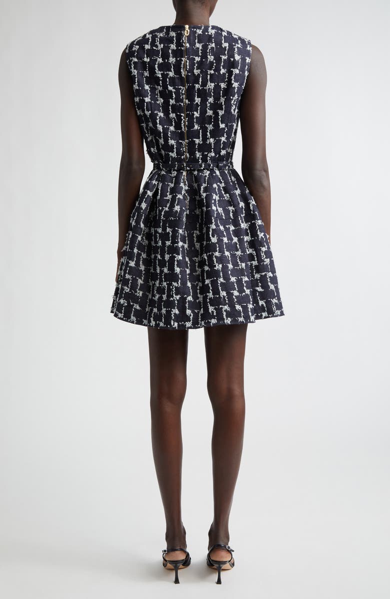 Oscar de la Renta Frayed Jacquard Denim Fit & Flare Minidress, Alternate, color, Indigo