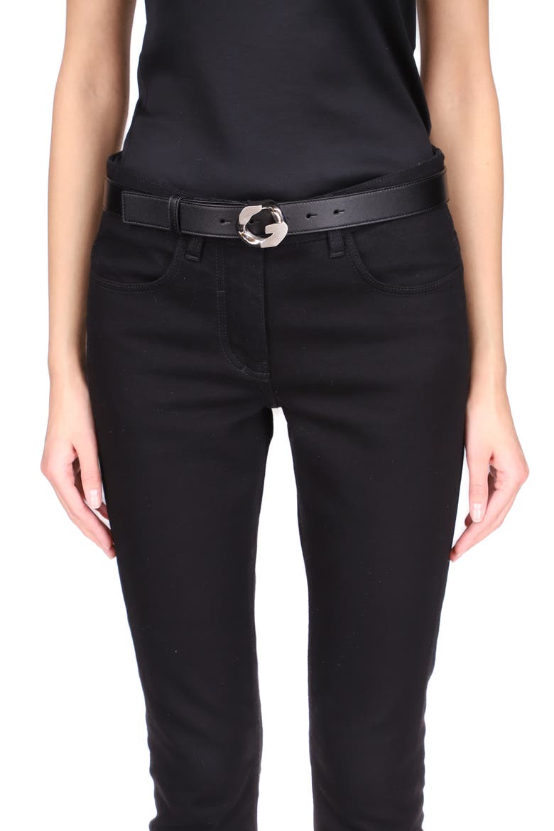 G-Chain Buckle Leather Belt, Alternate, color, BLACK