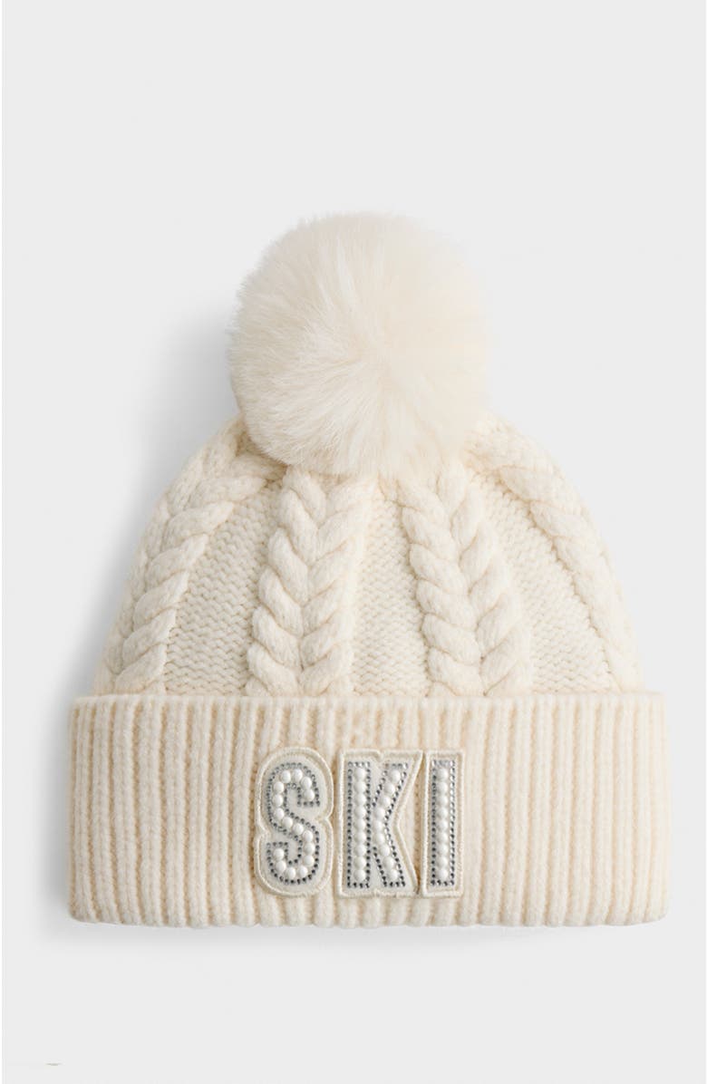 Rudsak Mae Embellished Ski logo Knit Hat, Main, color, Vanilla