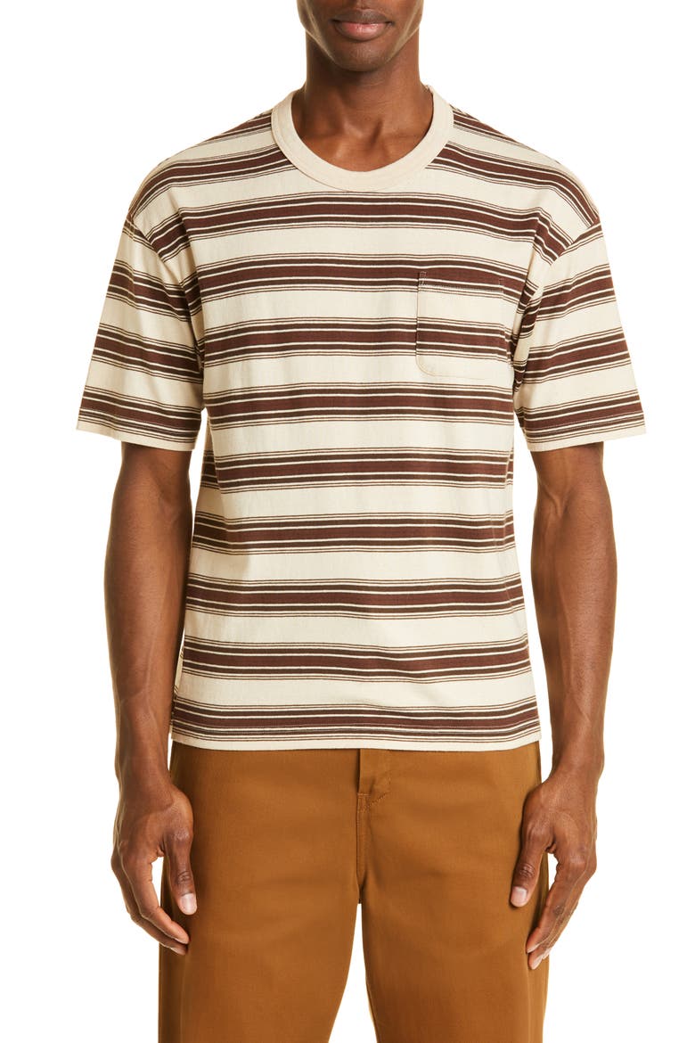 Border Jumbo Stripe Pocket T-Shirt, Main, color, BROWN