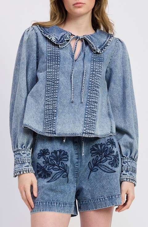 Elodie Split Neck Denim Top