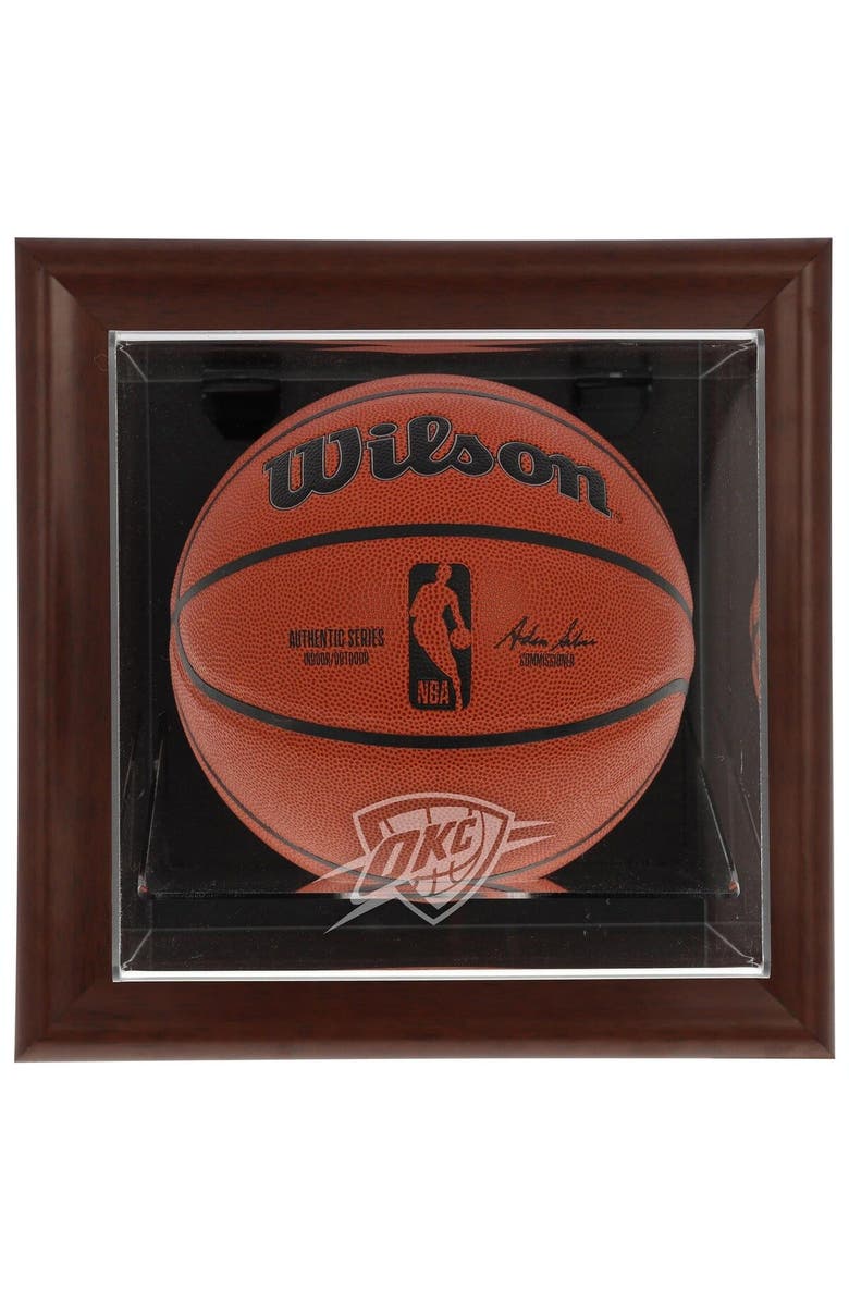 FANATICS AUTHENTIC Oklahoma City Thunder Brown Framed Wall-Mountable Team Logo Basketball Display Case, Main, color, 