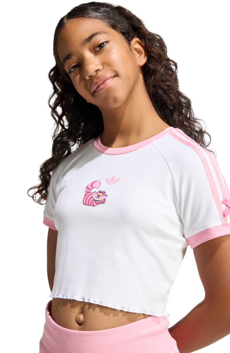 adidas x Disney Alice in Wonderland Kids' Slim Graphic Crop T-Shirt, Alternate, color, White/ Light Pink