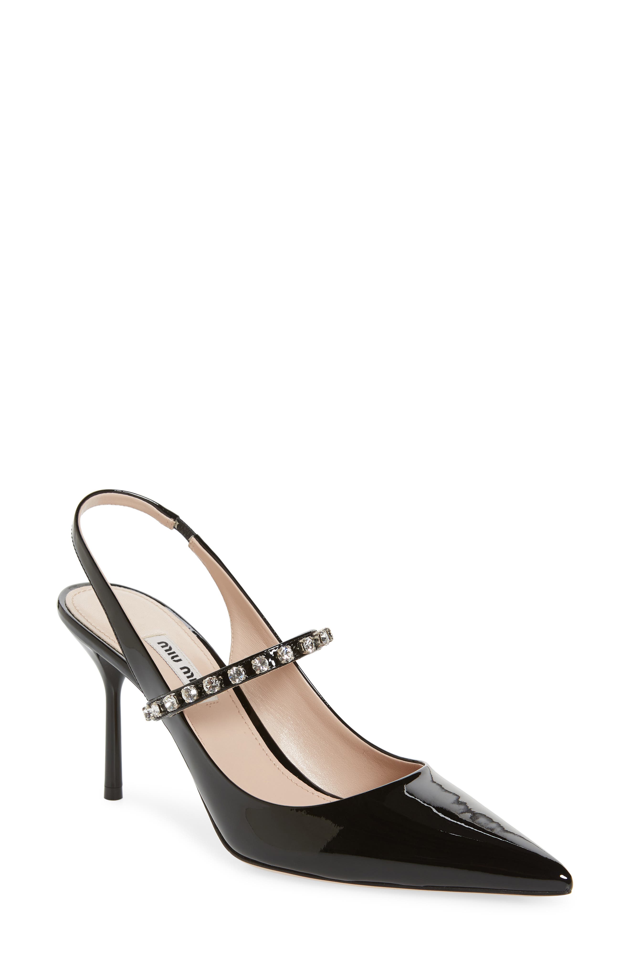Miu Miu Crystal Strap Pointed Toe Slingback Pump, Main, color, 