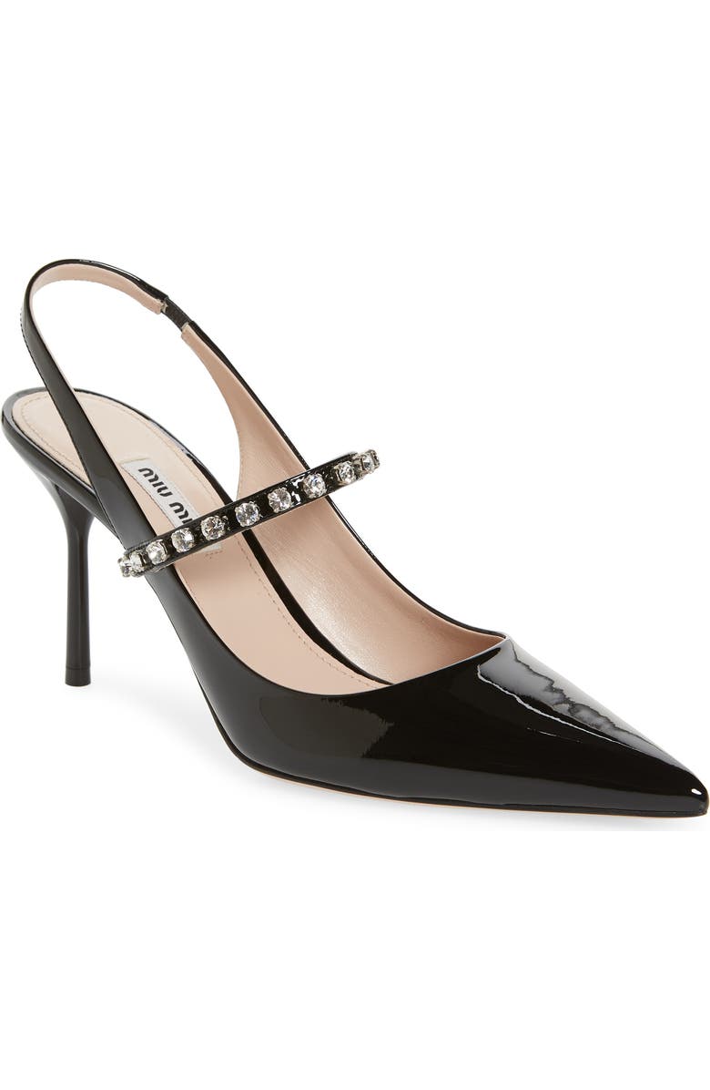 Miu Miu Crystal Strap Pointed Toe Slingback Pump, Main, color,